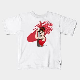 Girl Power Red Lipstick vintage Pinup Lashes retro make up artist make up lover Icon Kids T-Shirt